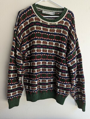 Vintage 90s Crossings Size Medium Bright Textured Retro Knitted Sweater made USA