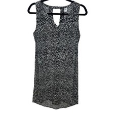 Old Navy Black Spotted Shift Dress Sleeveless V-Neck Cutout Back Medium