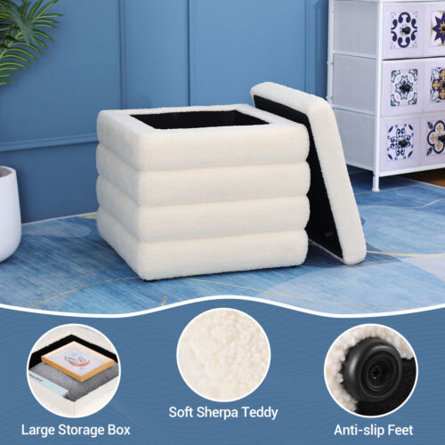 Storage Bench Box Teddy Velvet Footstool Square Ottoman Footrest for Living Room - Picture 10 of 10