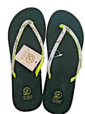 NWT C Laundry Women's Rubber Flip Flop Snake Print Ivory Black Size 10 M