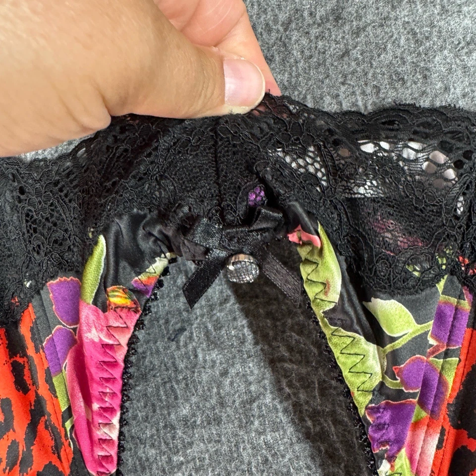 Conjunto de lencería Y2K Victoria's Secret para mujer XS 36B leopardo rojo rosas sujetador liga Foto 3 de 4