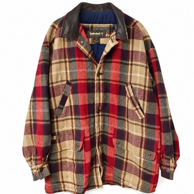 Timberland Weathergear Wool Plaid Coat Jacke Leder Vintage Herren XL XXL Over