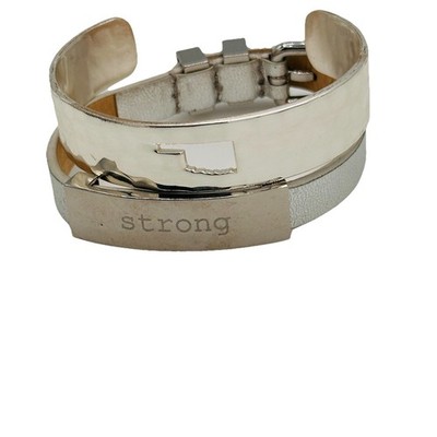 Rustic Cuff Oklahoma State Hammered Silver Tone Cuff Bracelet Strong Leather 