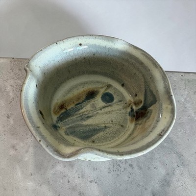 Studio Art Pottery Handmade Bowl Trinket Tray Candy Dish Blue Glaze Signed