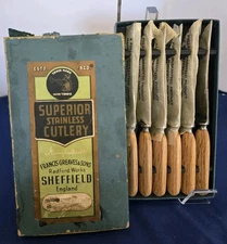 Vintage Francis Greaves & Sons Sheffield England Stainless Cutlery Knife Set w/