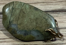 Carved Green Stone Pendant with Gold Metal Anchor