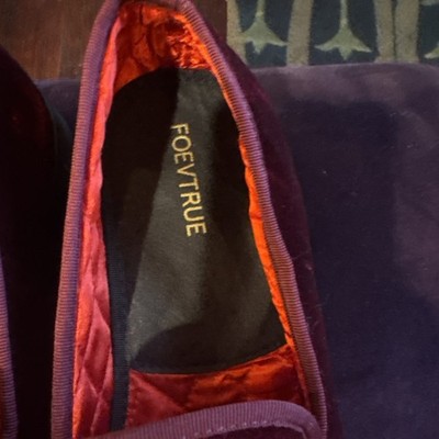 FOEVTRUE Burgundy Velvet Loafers Gold Bulldog Crest Smoking  display picture 1