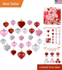 24pcs Valentines Day Heart Ornaments, Classic Red Pink Silver Shaped Hanging ...