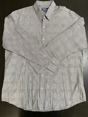 Polo Ralph Lauren Classic Fit Gray Glen Check Houndstooth Cotton Button Up, 2XL