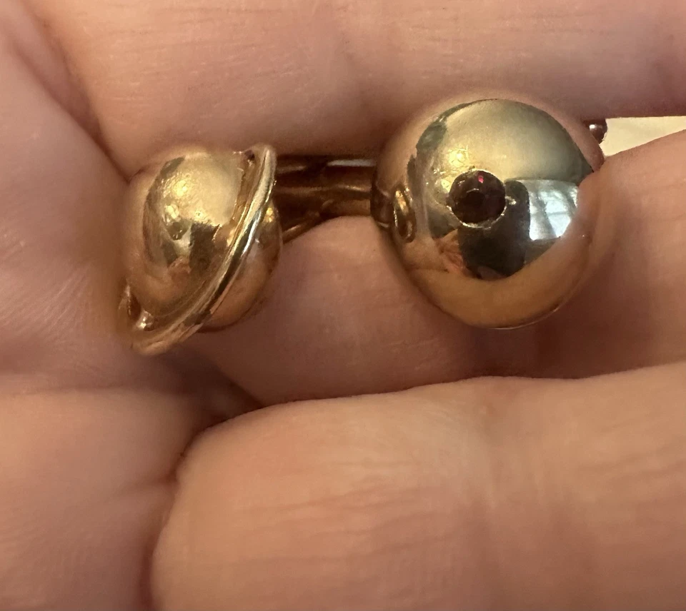 Swank Cufflinks Gold Tone Planets, 1st Has Ring Around It 2nd Round W/red Stone - Image 2 of 4