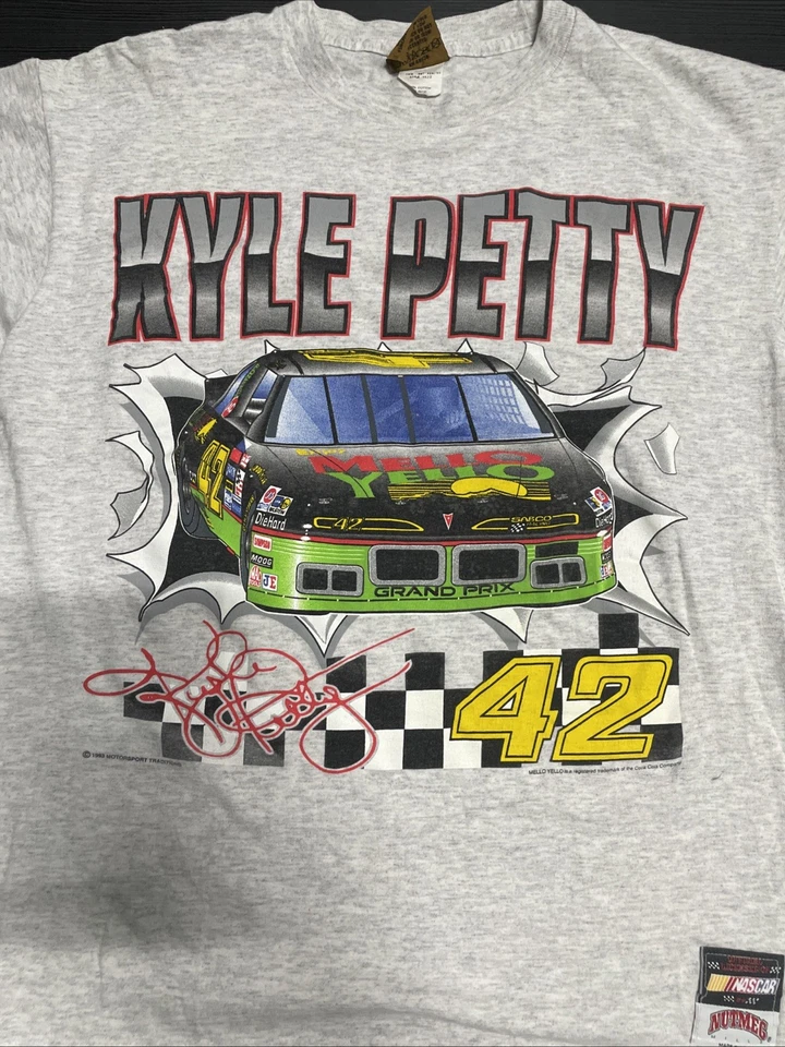 Camiseta Camiseta Talla Med Vintage 1993 NASCAR #42 Kyle Petty Amarillo Suave Estampado AOP Foto 2 de 4