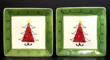 FTD Florist Gift 2 Green with Red Christmas Tree 7" Dessert Serving Salad Plates
