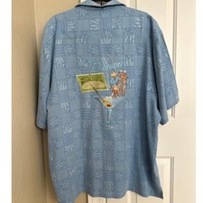 Tommy Bahama Men Silk Camp Shirt XL Blue Martini Fishing Embroidered Short Slv