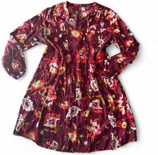 Old Navy Burgundy Floral Pleated A-Line Dress long Sleeve Knee Length M