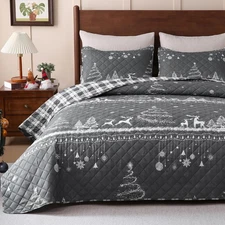 Christmas Queen Quilt Bedding Set, 3-Piece Lightweight Bedspread with 2 Pillow S