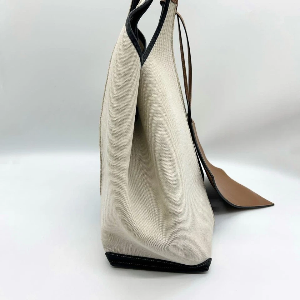 Tod’s T Timeless Shoulder Bag Off-White Black Canvas Leather Authentic Used 1023 - Image 4 of 4