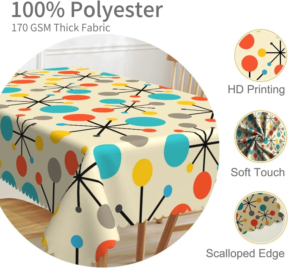 52x70inches Mid Century Tablecloth Modern Atomic Retro Table Cloth Water Resista - Image 3 of 4