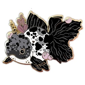Authentic Panda Oranda Goldfish Enamel Pin - Gold Plated Brooch - Nature Jewelry