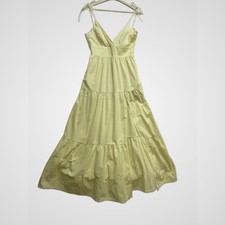Vintage Handmade Yellow Sundress Size S Tiered Midi Babydoll Tie Straps