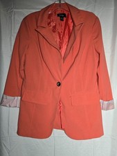 By  By Womens Coral Blazer Size Large Single Button Polka Dot Cuff Jacket