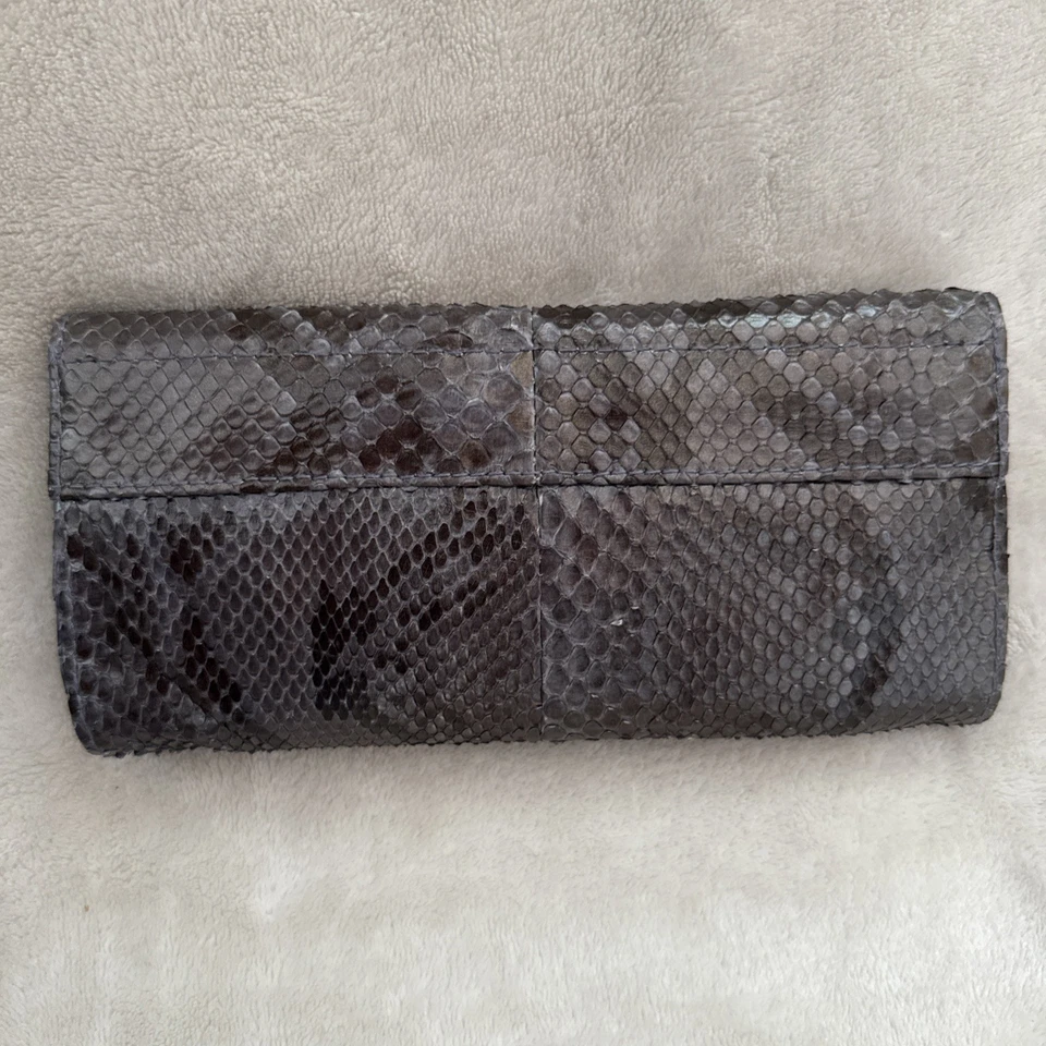 R&Y Augousti Python Snake Skin Leather Snap Wallet Clutch Gray Vintage - Image 3 of 4