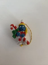 Smurfs 51912 Candy Cane Smurfette Christmas Smurf Ornament Figurine Vintage PVC