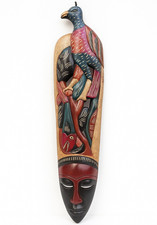 Balinese Indonesian Hand Carved Suar Wood Wall Mask 27" Bird Totem Folk Art