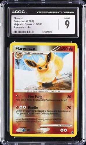 2008 POKEMON MAJESTIC DAWN REVERSE HOLO #19 FLAREON CGC 9