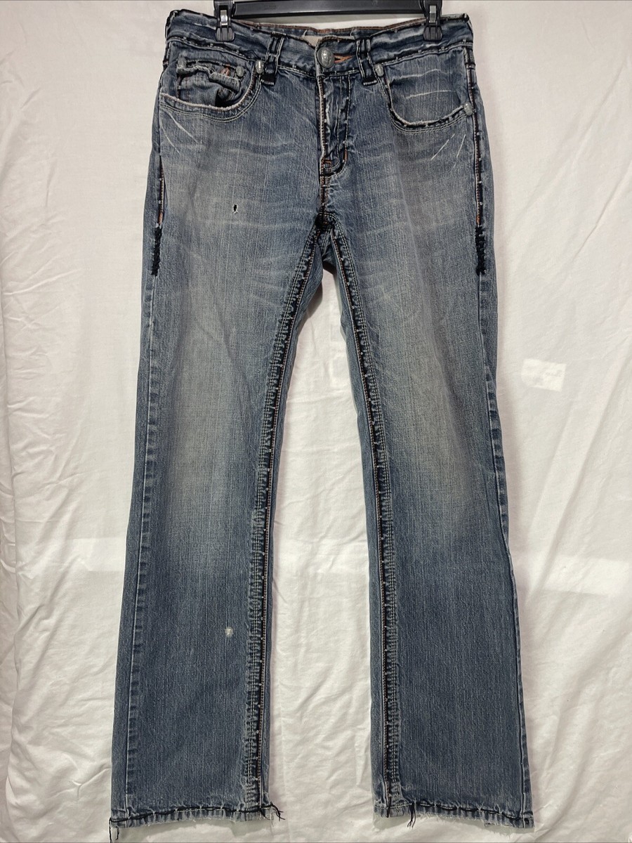 Laguna Beach Jean Co Mens 32x32 Blue Skulls Denim Pants Distressed