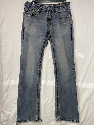 Laguna Beach Jean Co Mens 32x32 Blue Skulls Denim Pants Distressed