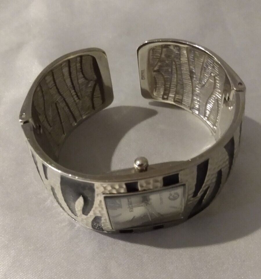 ELGIN II ZEBRA PATTERN BLACK/SILVER TONE METAL CLIP ON WRIST 