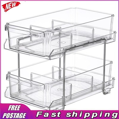 2 Tier Bathroom Organizer with Handles and Dividers Clear Storage Container Bin