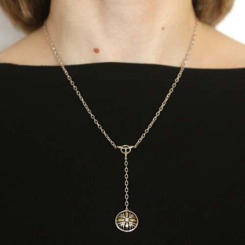 New Flower Drop Pendant Necklace Diamond Sterling Silver 18k Gold 16"-18" Floral - Picture 2 of 9