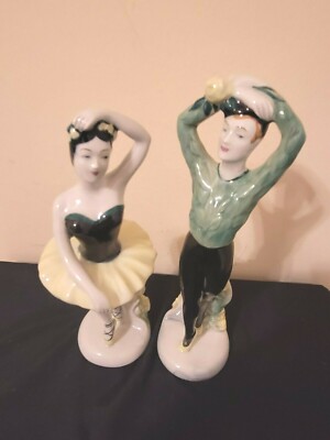GOLDSCHEIDER PORCELAIN   BALLET DANCERS ON SPECTOR OF THE ROSE FIGURINES  SIGNED