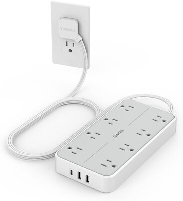 Power Strip with Multi Outlet USB C Charger 5/10/15 FT Extension Cord Flat Plug