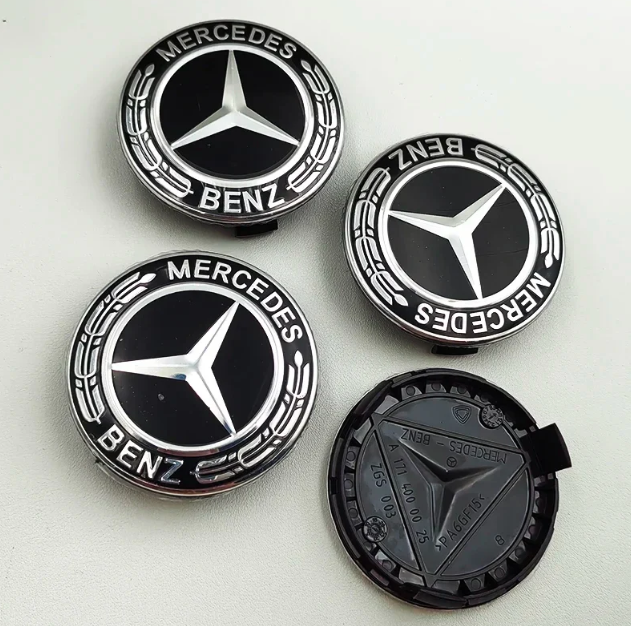 4x Mercedes Black Alloy Wheel Centre Hub Caps 75mm A B C E S M Class ML ...