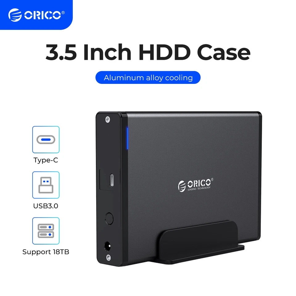 ORICO 3.5'' HDD Case Type C Hard Drive Enclosure SATA to USB 3.1 for 2.5/3.5 HDD