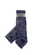 Stacy Adams Men's Tie  Hanky Purple Cobalt Blue Silver Paisley 3.25" Wide