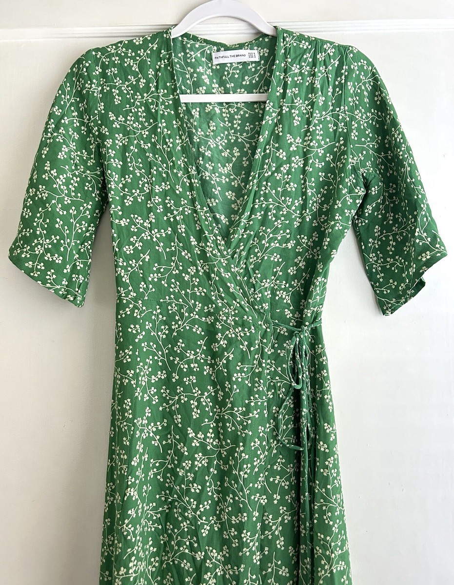 faithfull the brand green wrap dress Faithfull The Brand Rivera Green Floral Wrap Mini Dress Size US 4 Small