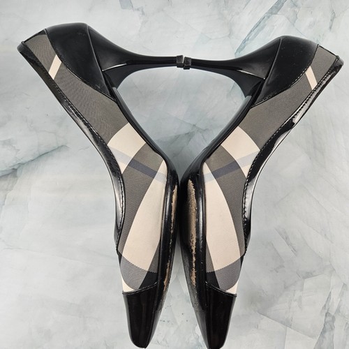 Burberry Nova Check Canvas/Black Patent Leather pump pointed heels size 39 US 8 - Picture 5 of 12