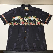 Paradise Found Hawaiian Shirt Cocktails Mod Martini Flower Tiki Lounge Men’s XL