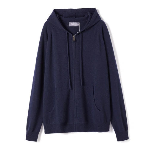 Maison Andes Midnight Blue 100% Cashmere Full Zip Hoodie Sweater Size XXL