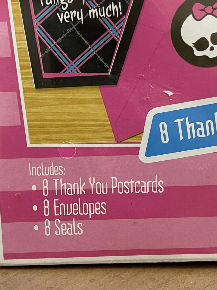 8 postales de agradecimiento Monster High con sobres suministros para fiestas de cumpleaños para niñas Foto 3 de 4