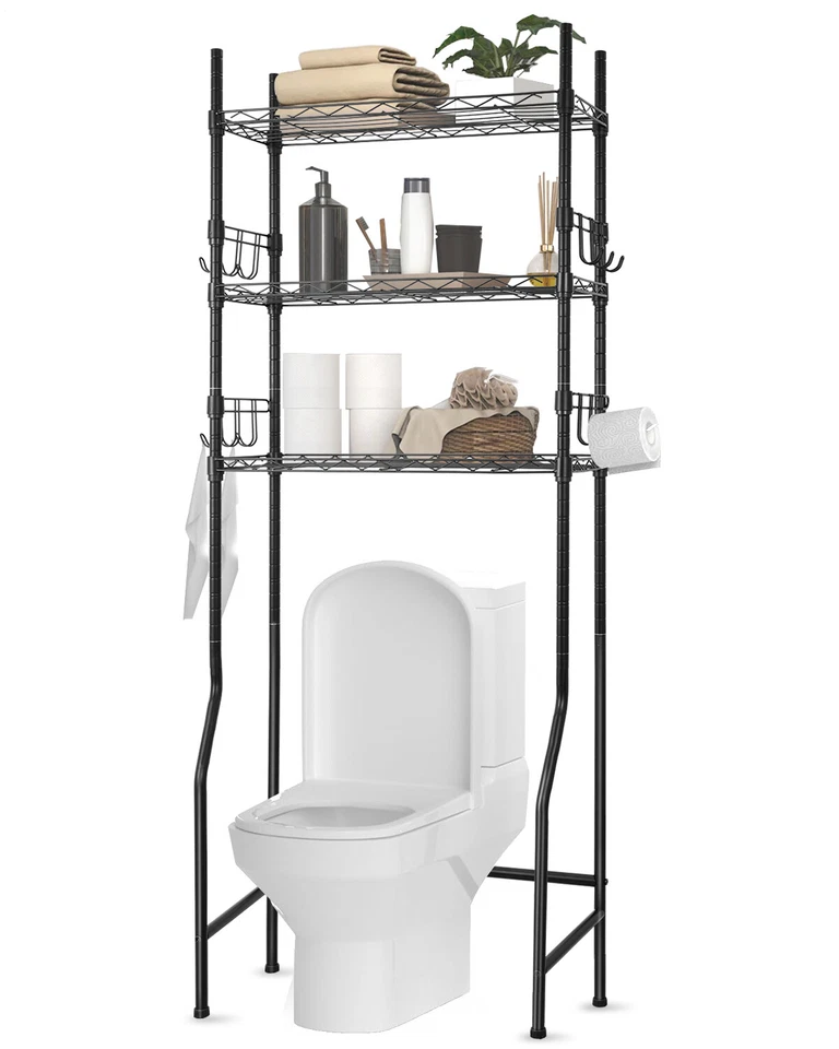 Over The Toilet Storage Rack 3-Tier Metal Bathroom Shelf Space Saver Organizer - Image 2 of 4