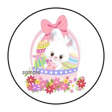30 FLORAL EASTER BUNNY IN BASKET ENVELOPE SEALS LABELS STICKERS 1.5" ROUND TAGS