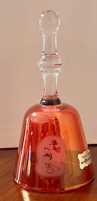 VTG Mickey Mouse Etched Cranberry Glass Bell
