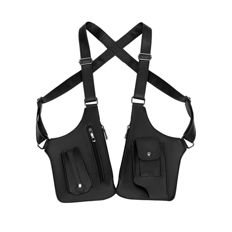 【DISCERNMENT】Multi strap double bag Men's Double Shoulder Strap Multi-Pocket Outdoor Anti-Theft