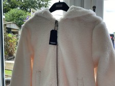 Brand New With Tags Kensie Cropped Cream Faux-fur Hooded Jacket Size Small