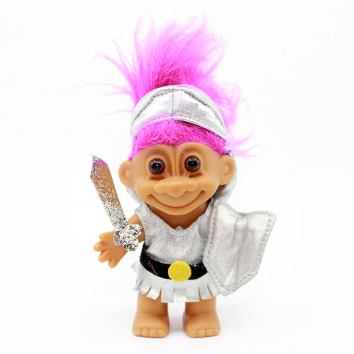 Bambola troll RUSS 4" - cavaliere soldato gladiatore medievale - capelli viola - Foto 1 di 6