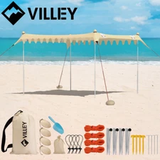 VILLEY 11×10FT Beach Tent Sun Shelter UPF50 Protection Portable Sun Shade 4 Pole
